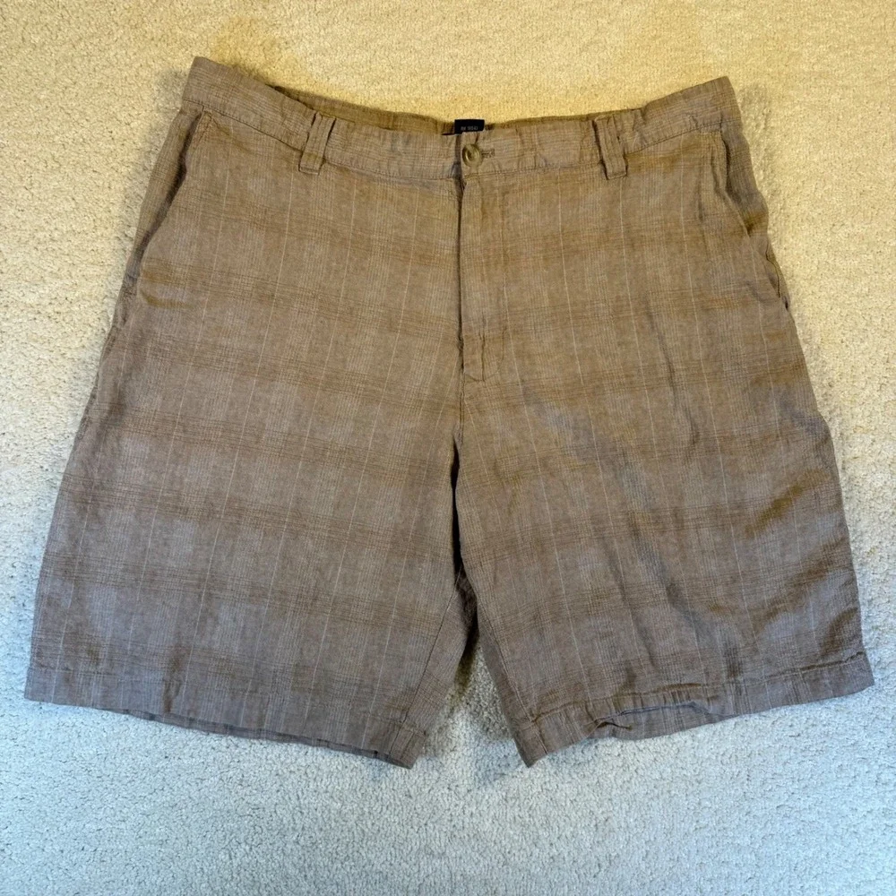 IZOD Mens Plaid Linen Blend Shorts Size 38 Tan Casual Summer‎ Beach Golf